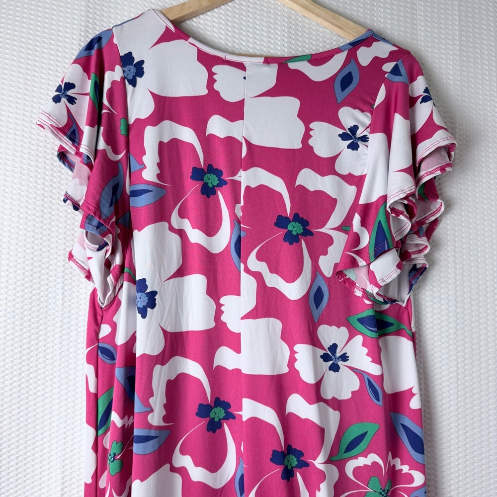 Lexington Avenue NYC Dress Women 1X Pink Floral Flutter Sleeve Resort Spring - Picture 4 of 9